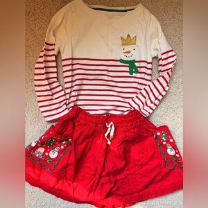 Mini-Boden Christmas/Holiday Snowman Shirt/Skirt Sz 6